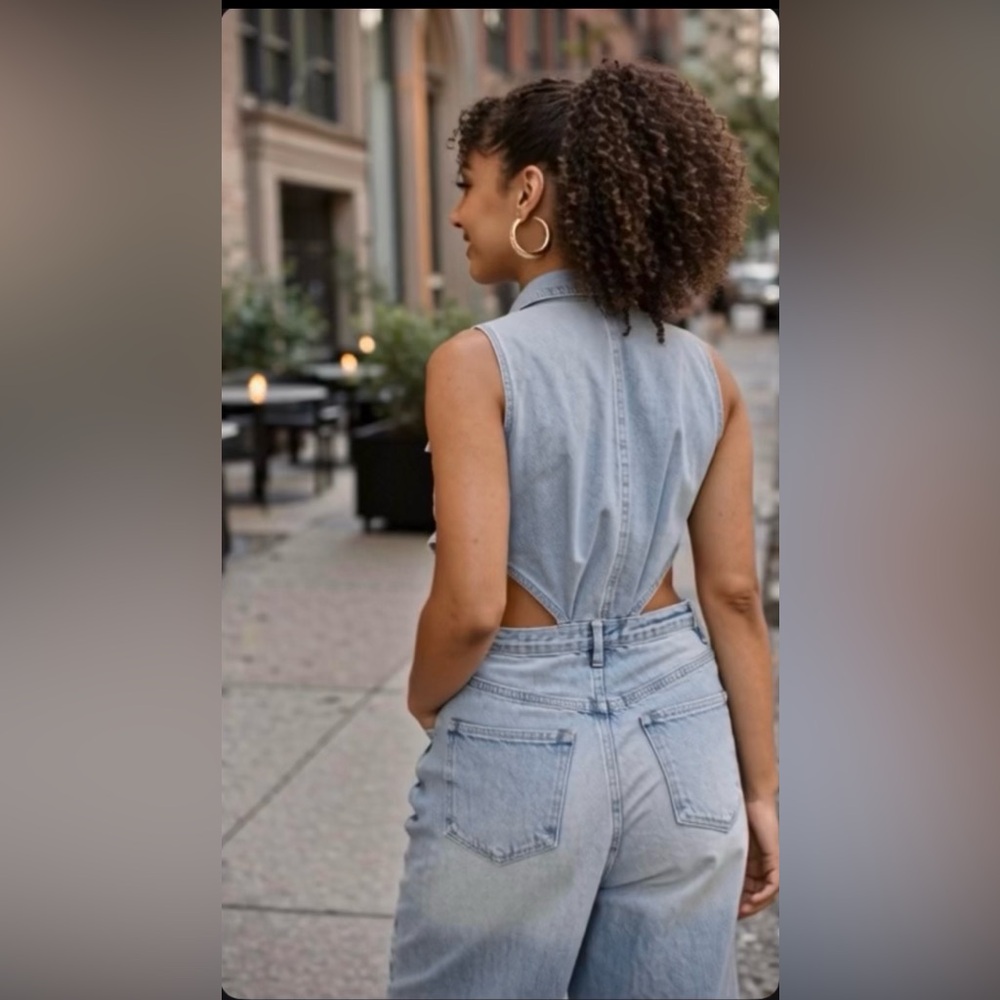 Fashion Nova Light Wash Cutout Denim Jumpsuit - Picture 5 of 10